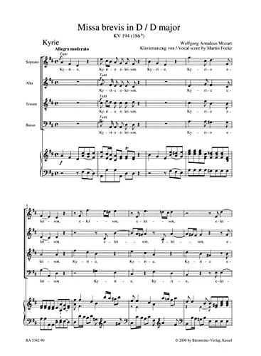 BARENREITER MOZART W.A. - MISSA BREVIS IN D MAJOR KV 194 - VOCAL SCORE Classical sheets Choral and vocal ensembles
