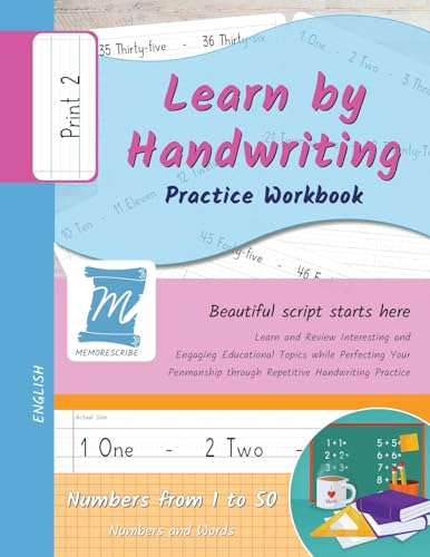 Learn by Handwriting, Practice Workbook - Numbers from 1 to 50 - Words and Numbers - Print, Level 2